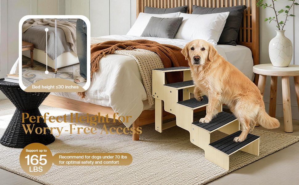 FolifrPets Wooden 5-step Stair for Bed/Couch