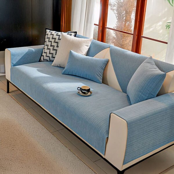Minimalist Water-resistant Wheat Stripe Design Chenille Couch Cover
