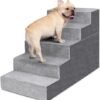 Dog Stairs for Small Dogs,5-Step Dog Steps for High Bed and Couch, High-Density Foam Pet Steps with Supporting Board, Non-Slip Removable Washable Cover