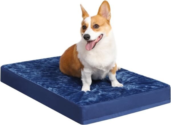 Orthopedic Dog Bed Dog Crate Bed Waterproof for Large Dogs Deluxe Plush Washable Pet Mat with Egg Crate Foam & Removable Cover, 35 x 22 Inch, Gray