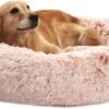Calming Donut Dog Bed, 36 Inches Round Fluffy for Large Dogs, Anti-Anxiety Plush, Machine Washable
