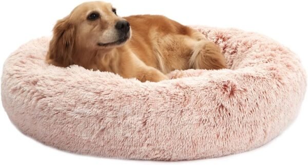 Calming Donut Dog Bed, 36 Inches Round Fluffy for Large Dogs, Anti-Anxiety Plush, Machine Washable