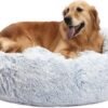 Calming Donut Dog Bed, 36 Inches Round Fluffy for Large Dogs, Anti-Anxiety Plush, Machine Washable
