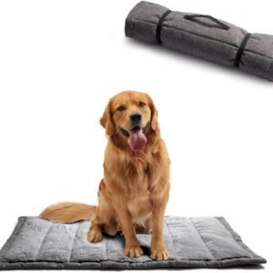 Rollup Outdoor Dog Bed,Camping Travel Dog Bed Mats for Medium Large Dogs, Portable, Foldable, Machine Washable Pet Accessories for Maximum Convenience 36”*23” Grey