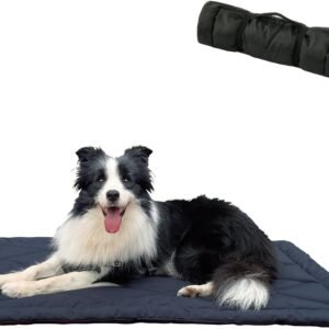 Travel Dog Bed, Portable Waterproof Anti-Slip Dog Camping Bed Mat with Carry Handles for cat or Other pet, Machine Washable, 36 * 23” Dark Blue