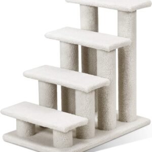 Pet Stairs for Cats and Dogs, 4-Step Carpeted Ladder Ramp Cat Climber Cat Scratching Post, Multi-Step Dog Stairs for High Beds, Couch