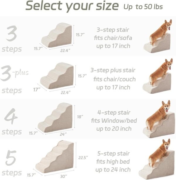 Dog Stairs for Small Dogs & Cats 15.7" H, High Density Foam Dog Steps Ramp for Couch Sofa and Chair, Pet Stairs with Non-Slip Bottom and Remove Washable Cover