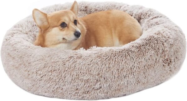 Calming Donut Dog Bed, 36 Inches Round Fluffy for Large Dogs, Anti-Anxiety Plush, Machine Washable