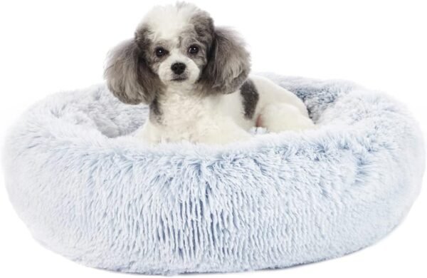 Calming Donut Dog Bed, 36 Inches Round Fluffy for Large Dogs, Anti-Anxiety Plush, Machine Washable