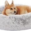 Calming Donut Dog Bed, 36 Inches Round Fluffy for Large Dogs, Anti-Anxiety Plush, Machine Washable