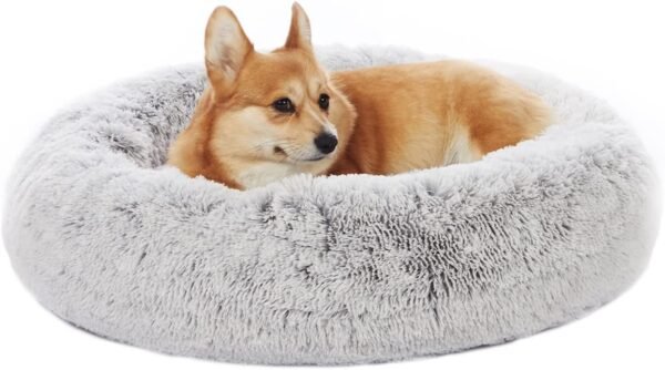 Calming Donut Dog Bed, 36 Inches Round Fluffy for Large Dogs, Anti-Anxiety Plush, Machine Washable