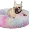 Small Calming Dogs Bed for Small Dogs Anti-Anxiety Machine Washable Fluffy Luxury Anti-Slip Waterproof Mute Base Warming Cozy Soft Pet Puppy Round Bed