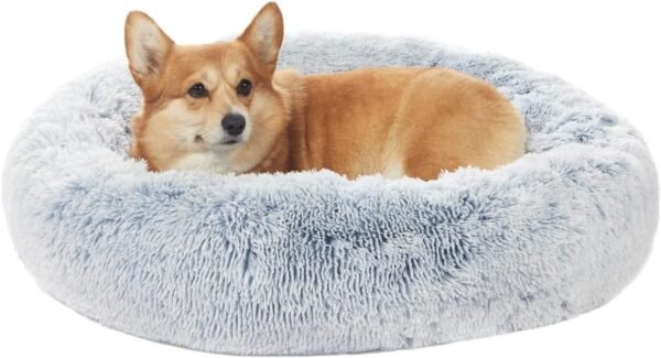 Calming Donut Dog Bed, 36 Inches Round Fluffy for Large Dogs, Anti-Anxiety Plush, Machine Washable