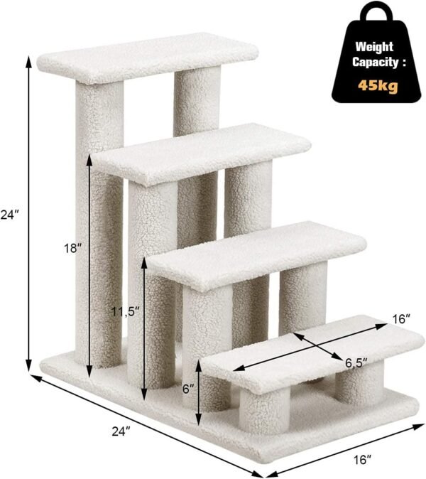 Pet Stairs for Cats and Dogs, 4-Step Carpeted Ladder Ramp Cat Climber Cat Scratching Post, Multi-Step Dog Stairs for High Beds, Couch