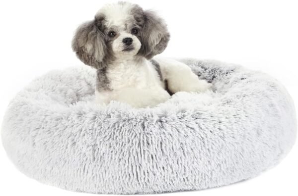 Calming Donut Dog Bed, 36 Inches Round Fluffy for Large Dogs, Anti-Anxiety Plush, Machine Washable
