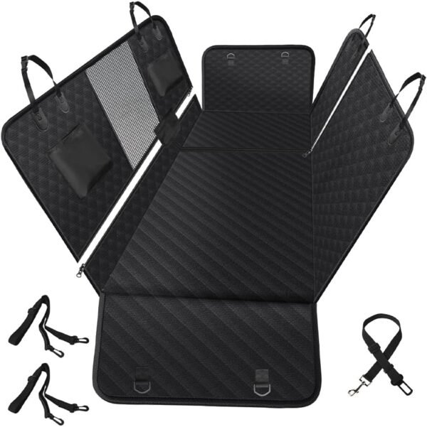 Dog Car Seat Cover for Back Seat, 100% Waterproof Back Seat Pet Cover for Dogs with Mesh Window, Scratch Prevent Antinslip Dog Hammock for Car