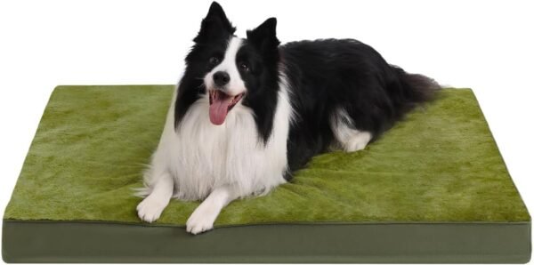 Orthopedic Dog Bed Dog Crate Bed Waterproof for Large Dogs Deluxe Plush Washable Pet Mat with Egg Crate Foam & Removable Cover, 35 x 22 Inch, Gray