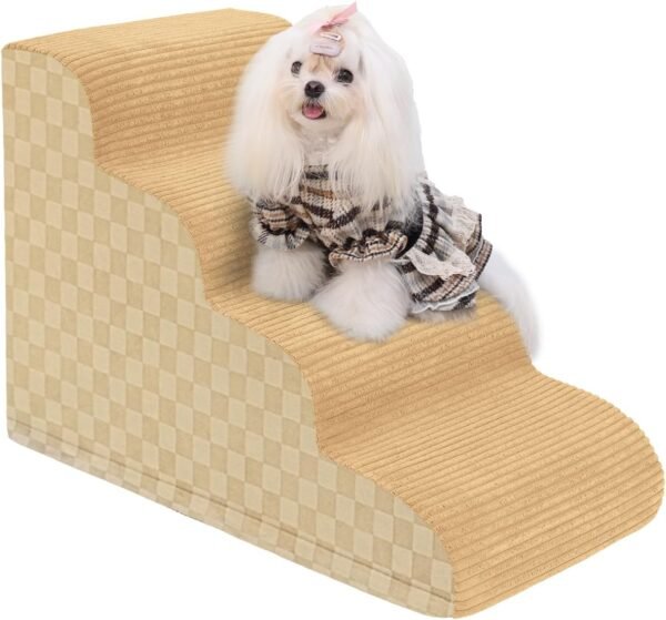 Dog Stairs Ramp for Couch 15.7" H, 3-Step Pet Stairs for Small Dogs with High Density Foam, Dog Slope Stairs with Durable Non-Slip Bottom for Puppy