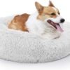 Small Calming Dogs Bed for Small Dogs Anti-Anxiety Machine Washable Fluffy Luxury Anti-Slip Waterproof Mute Base Warming Cozy Soft Pet Puppy Round Bed