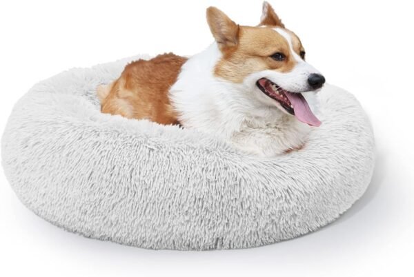 Small Calming Dogs Bed for Small Dogs Anti-Anxiety Machine Washable Fluffy Luxury Anti-Slip Waterproof Mute Base Warming Cozy Soft Pet Puppy Round Bed