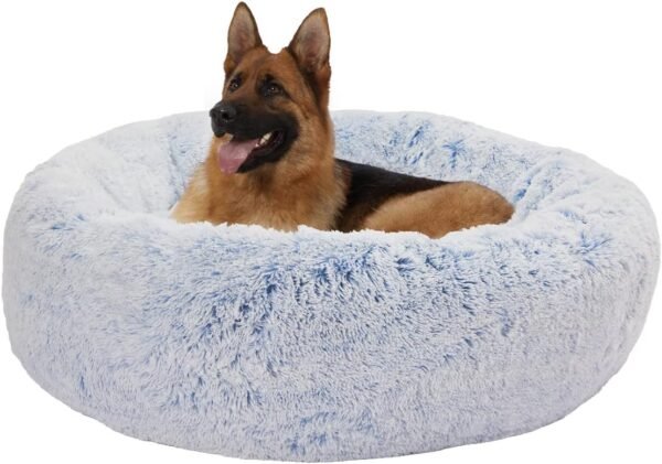 Calming Donut Dog Bed, 36 Inches Round Fluffy for Large Dogs, Anti-Anxiety Plush, Machine Washable