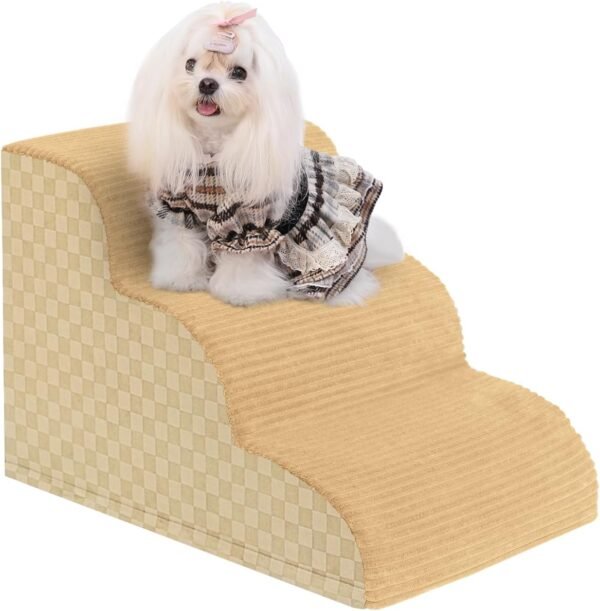 Dog Stairs Ramp for Couch 15.7" H, 3-Step Pet Stairs for Small Dogs with High Density Foam, Dog Slope Stairs with Durable Non-Slip Bottom for Puppy