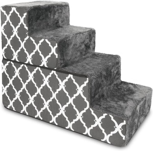 Dog Stairs & Steps - Foam Steps for Small Dogs & Cats, Non-Slip Indoor Balanced Pet Step Support, Dog Ramp, No Assembly, Ash Gray Linen, 2-Step (12-inch Height)