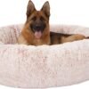 Calming Donut Dog Bed, 36 Inches Round Fluffy for Large Dogs, Anti-Anxiety Plush, Machine Washable