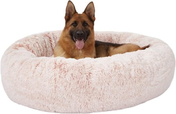 Calming Donut Dog Bed, 36 Inches Round Fluffy for Large Dogs, Anti-Anxiety Plush, Machine Washable