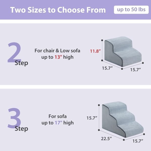 Dog Stairs for Small Dogs, 2-Steps Dog Ramp for Couch, Pet Stairs with Highly Supportive Foam and Non-Slip Bottom, Pet Steps for Cat & Doggie