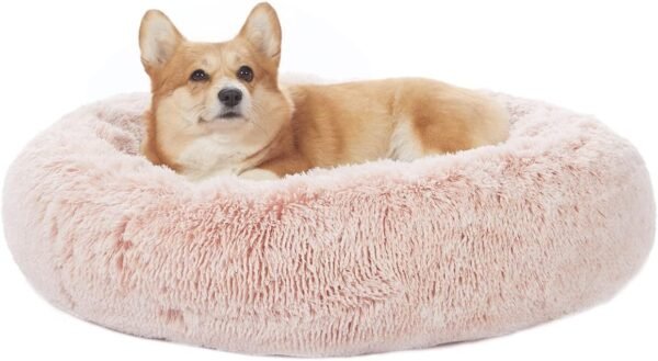 Calming Donut Dog Bed, 36 Inches Round Fluffy for Large Dogs, Anti-Anxiety Plush, Machine Washable