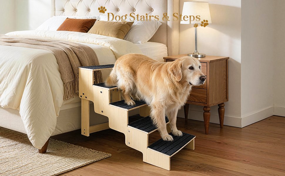 FolifrPets Wooden 5-step Stair for Bed/Couch