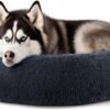 Dog & Cat Bed for Indoor Cats, 20in Calming Donut Bed for Puppy and Kitten, Washable Round Fluffy Pet Bed for Small Medium Dogs and Cats (Light Grey)
