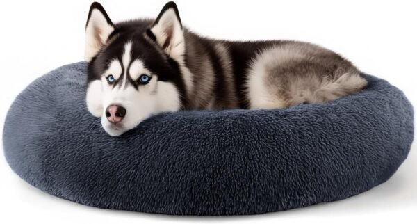 Dog & Cat Bed for Indoor Cats, 20in Calming Donut Bed for Puppy and Kitten, Washable Round Fluffy Pet Bed for Small Medium Dogs and Cats (Light Grey)