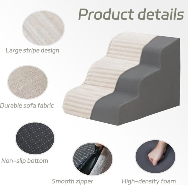 Dog Stairs for Small Dogs & Cats 15.7" H, High Density Foam Dog Steps Ramp for Couch Sofa and Chair, Pet Stairs with Non-Slip Bottom and Remove Washable Cover