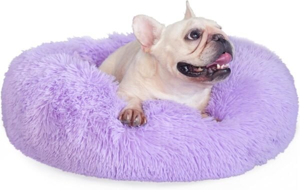 Small Calming Dogs Bed for Small Dogs Anti-Anxiety Machine Washable Fluffy Luxury Anti-Slip Waterproof Mute Base Warming Cozy Soft Pet Puppy Round Bed