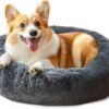 Dog & Cat Bed for Indoor Cats, 20in Calming Donut Bed for Puppy and Kitten, Washable Round Fluffy Pet Bed for Small Medium Dogs and Cats (Light Grey)