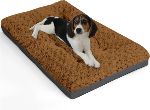 Deluxe Washable Dog Bed for Large Dogs Dog Crate Mat 35 Inch Comfy Fluffy Kennel Pad Anti-Slip for Dogs Up to 60 lbs, 35" x 23", Grey