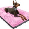 Deluxe Washable Dog Bed for Large Dogs Dog Crate Mat 35 Inch Comfy Fluffy Kennel Pad Anti-Slip for Dogs Up to 60 lbs, 35" x 23", Grey