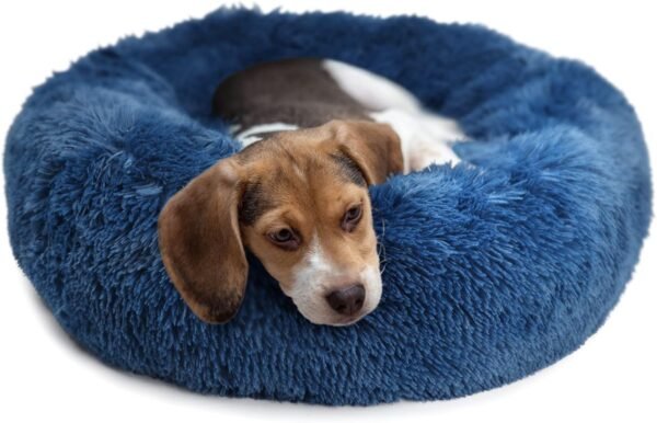 Small Calming Dogs Bed for Small Dogs Anti-Anxiety Machine Washable Fluffy Luxury Anti-Slip Waterproof Mute Base Warming Cozy Soft Pet Puppy Round Bed