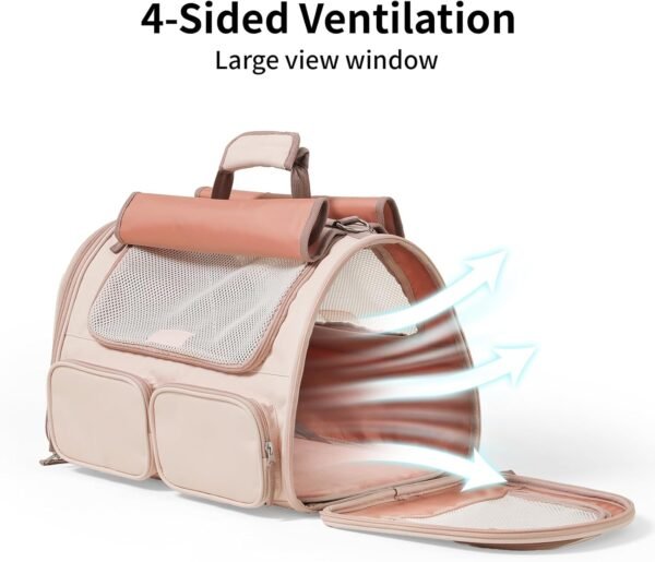 Cat Carrier, 4 Mesh Windows Small Dog Carrier, 4 Storage Pockets Cat Travel Bag, Under 15 lb Airline Approved Pet Carrier, Rollable Cover for Nervous Cats, Pink