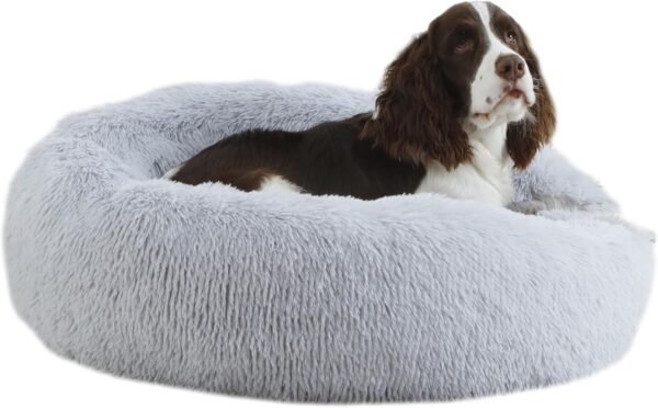 Calming Dog Bed, Plush Anti-Anxiety Donut Dog Bed for Small Medium Large Dogs, Warming Cozy Soft Cute Round Washable, Marshmallow Cuddler Nest Pet Bed