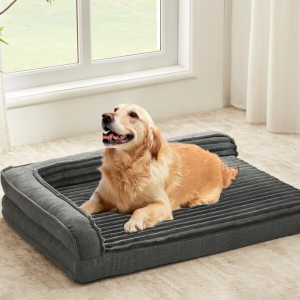 Orthopedic Dog Beds for Large Dogs, XLarge Waterproof Dog Bed with L Bolster Sides, Washable Big Pet Bed with Removable Cover & Non-Slip Bottom, 40 x 28 inch, Gray