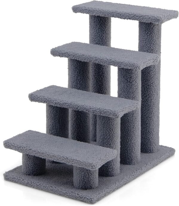 Pet Stairs for Cats and Dogs, 4-Step Carpeted Ladder Ramp Cat Climber Cat Scratching Post, Multi-Step Dog Stairs for High Beds, Couch