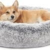 Calming Donut Dog Bed, 36 Inches Round Fluffy for Large Dogs, Anti-Anxiety Plush, Machine Washable