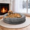 Luxury Donut Dog Bed, 30 Inches Round Dog Bed Medium Size Dogs Washable, Orthopedic Calming Dogs Bed for Pets with Anti-Slip Bottom, Oatmeal
