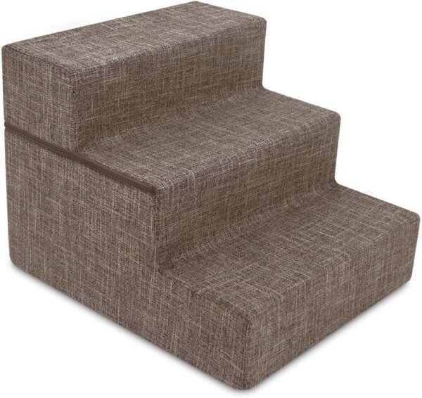 Dog Stairs & Steps - Foam Steps for Small Dogs & Cats, Non-Slip Indoor Balanced Pet Step Support, Dog Ramp, No Assembly, Ash Gray Linen, 2-Step (12-inch Height)