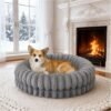 Luxury Donut Dog Bed, 30 Inches Round Dog Bed Medium Size Dogs Washable, Orthopedic Calming Dogs Bed for Pets with Anti-Slip Bottom, Oatmeal