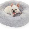 Small Calming Dogs Bed for Small Dogs Anti-Anxiety Machine Washable Fluffy Luxury Anti-Slip Waterproof Mute Base Warming Cozy Soft Pet Puppy Round Bed