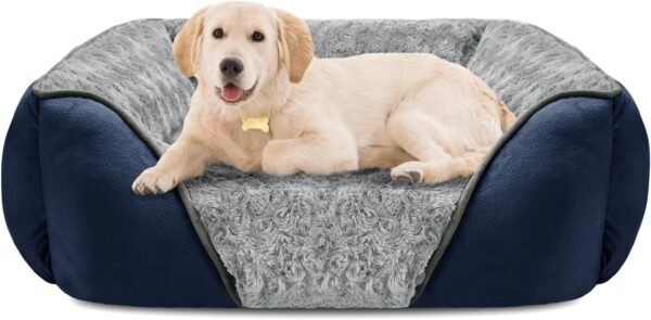 Large Dog Bed for Large Medium Small Dogs, Rectangle Washable Orthopedic Dog Bed, Soft Calming Sleeping Puppy Bed Durable Pet Cuddler with Anti-Slip Bottom